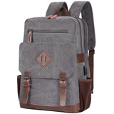 Modoker Eco-Friendly Vintage Backpack for Men Women, Canvas Bookpack Fits Most 15.6 Inches Computer and Tablets, Rucksack Backpack with USB Charging Port, Grey