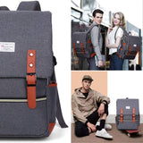 Modoker Eco - Friendly Vintage Laptop Backpack for Women Men,Travel Backpacks with USB Charging Port Fashion Backpack Fits 15.6Inch Notebook, Grey