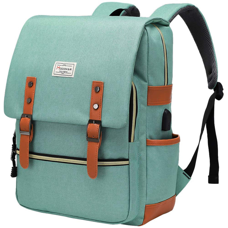 Modoker Eco - Friendly Vintage Laptop Backpack for Women Men,Travel Backpacks with USB Charging Port Fashion Backpacks for Working Women Fits 15.6Inch Notebook, Green