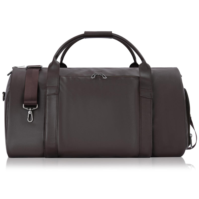 Modoker Leather Garment Bag for Travel – 2 - in - 1 Carry - On Suit Bag & Weekender for Men and Women – Wedding Luggage with Shoe Compartment & Shoulder Strap – Ideal for Business Trips,Brown