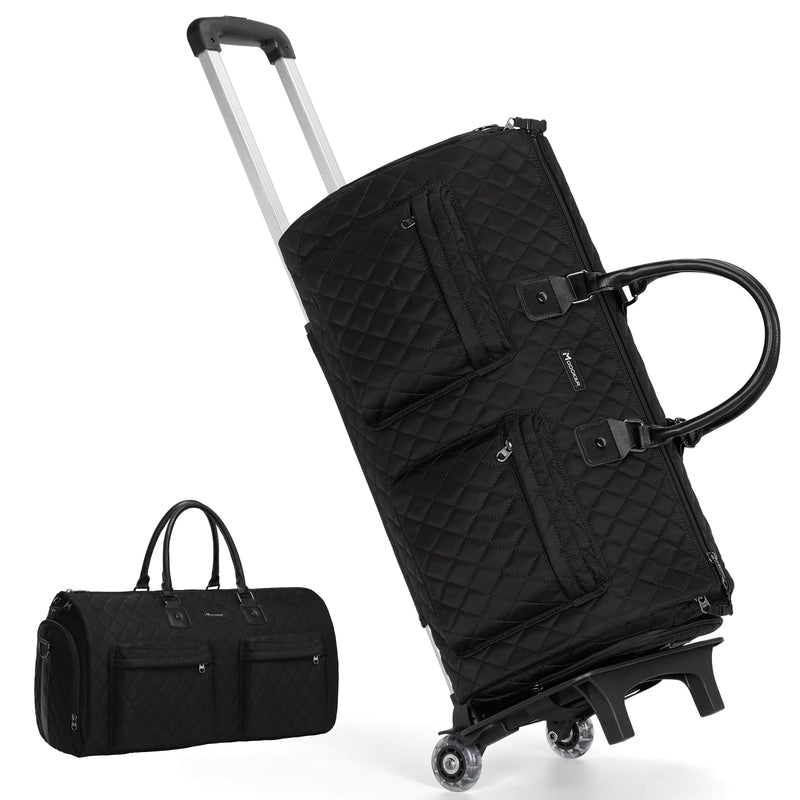 Modoker Rolling Garment Bag for Travel,Womens Convertible Garment Bags with Wheels, Luggage Suit Travel Bags,3 in 1 Carry On Wheeled Duffel Bag,Black