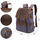 Modoker Waxed Canvas Backpack, Leather Rucksack Knapsack for Men Woman Satchel Backpack, Vintage Travel Laptop Backpack 15.6 Inch Retro Flap Backpacks Canvas Casual Daypack Purple
