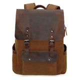 Modoker Waxed Canvas Backpack, Leather Rucksack Knapsack for Men Woman Vintage Travel Laptop Backpack 15.6 Inch Satchel Backpack, Retro Flap Backpacks Canvas Casual Bookbag Brown