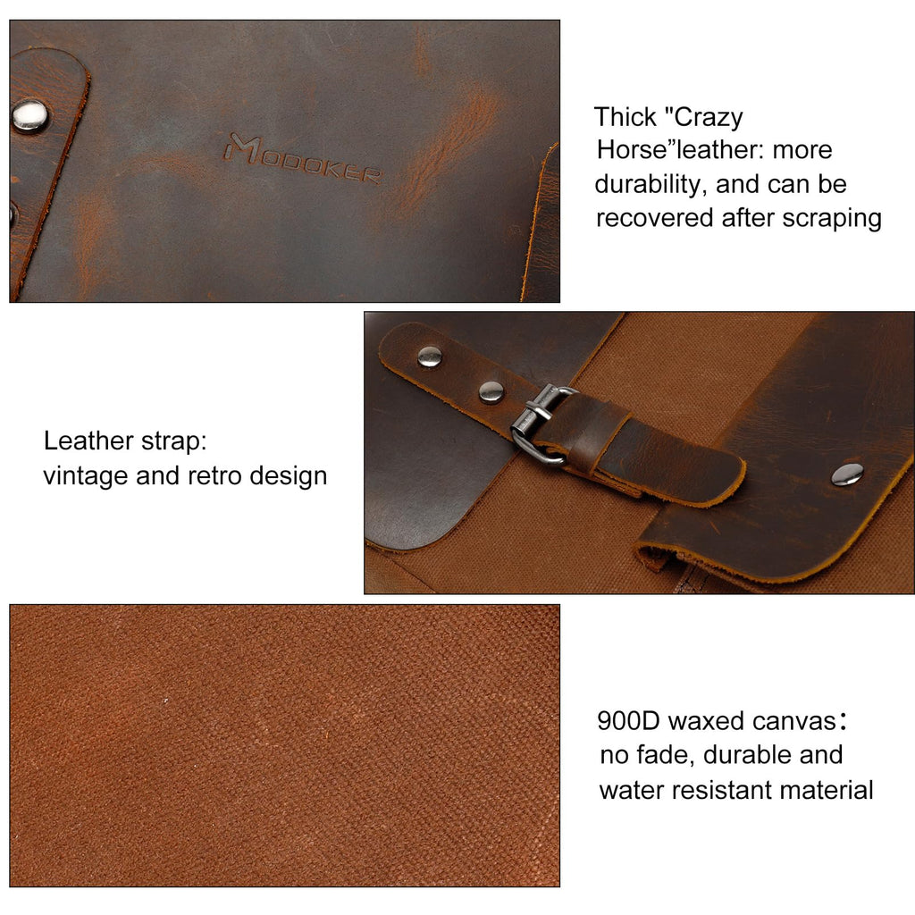 Modoker Waxed Canvas Backpack, Leather Rucksack Knapsack for Men Woman ...