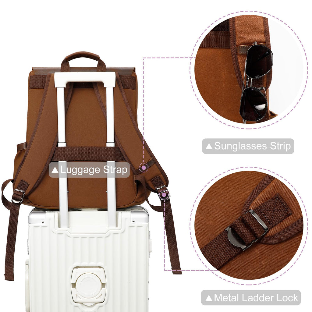 Modoker Waxed Canvas Backpack, Leather Rucksack Knapsack for Men Woman ...