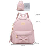 MOKANEY Backpack Purse for Women Girls Kids Mini Backpack for School Lightweight Waterproof PU Leather Bag, Bowknot, Tassel Pendant, Pink