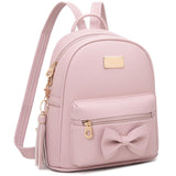 MOKANEY Backpack Purse for Women Girls Kids Mini Backpack for School Lightweight Waterproof PU Leather Bag, Bowknot, Tassel Pendant, Pink