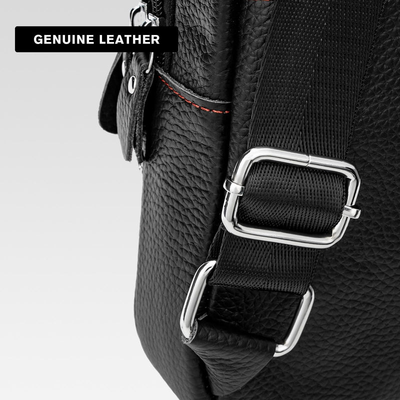 molshine Genuine Leather Sling Crossbody Bag,Fashion Chest,Casual Shoulder Bag for Men Women Work Travel Cycling HB024 (Black)
