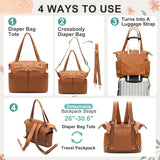 MOMINSIDE Diaper Bag Tote, 4 in 1 Leather Diaper Bag Backpack with 13 Pockets, Convertible Baby Bag for Boys Girls,Diaper Bags Baby Registry, Changing Pad, 4 Large Insulated Pockets(Brown)