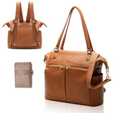 MOMINSIDE Diaper Bag Tote, 4 in 1 Leather Diaper Bag Backpack with 13 Pockets, Convertible Baby Bag for Boys Girls,Diaper Bags Baby Registry, Changing Pad, 4 Large Insulated Pockets(Brown)