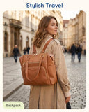 mommore Convertible Diaper Bag, Converts into Diaper Backpack Crossbody Bag, PU Leather Diaper Tote with Waterproof Changing Pad for mom with Insulated Pockets, Light Brown