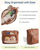 mommore Convertible Diaper Bag, Converts into Diaper Backpack Crossbody Bag, PU Leather Diaper Tote with Waterproof Changing Pad for mom with Insulated Pockets, Light Brown