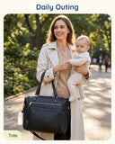 mommore Convertible Diaper Bag, Converts into Diaper Backpack Crossbody Bag, PU Leather Diaper Tote with Waterproof Changing Pad for mom with Insulated Pockets, Light Brown