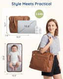 mommore Convertible Diaper Bag, Converts into Diaper Backpack Crossbody Bag, PU Leather Diaper Tote with Waterproof Changing Pad for mom with Insulated Pockets, Light Brown