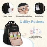 mommore Diaper Bag Backpack, Stylish Travel Baby Bag with Insulated Pockets, Changing Pad and Stroller Straps for Toddler (L - Brown Taupe, Large - 27L)