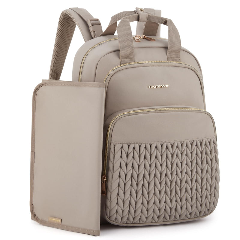 mommore Diaper Bag Backpack, Stylish Travel Baby Bag with Insulated Pockets, Changing Pad and Stroller Straps for Toddler (L - Brown Taupe, Large - 27L)
