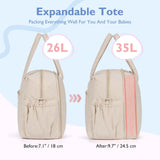 mommore Diaper Bag Tote Large Expandable Baby Travel Tote for 2 Kids Twins, Quilted Hospital Bag for Mom, Weekender