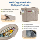 mommore Diaper Bag Tote, Small Baby Bag with Insulated Pockets, Lightweight Quilted Tote Bag for Mom with Stroller, Gym Bag with Yoga Strap for Work Nurse Travel