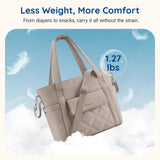 mommore Diaper Bag Tote, Small Baby Bag with Insulated Pockets, Lightweight Quilted Tote Bag for Mom with Stroller, Gym Bag with Yoga Strap for Work Nurse Travel