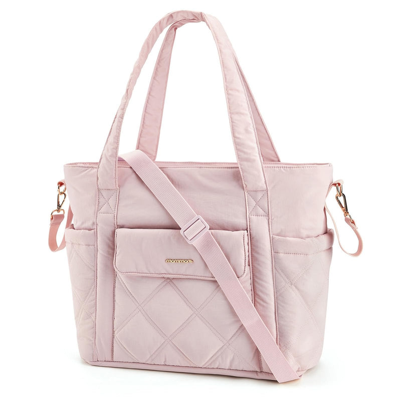 mommore Diaper Bag Tote, Small Baby Bag with Insulated Pockets, Lightweight Quilted Tote Bag for Mom with Stroller, Gym Bag with Yoga Strap for Work Nurse Travel