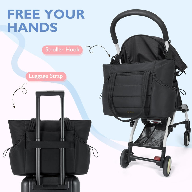 mommore Diaper Bag Tote with Stroller Organizer Puffer Bag Large Capacity Baby Bag 3 Pcs with Changing Pad for Travel, Hospital