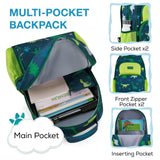 mommore Kids Backpack for Boys, Toddler Backpack for Preschool Kindergarten Elementary Lightweight Bookbag for Students with Lunch Box (3PCS, Dinosaur Green)