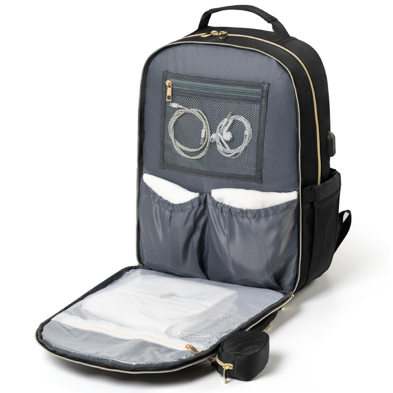MOMUVO Diaper Bag Backpack, Quilted Baby Bag with Changing Pad & Stroller Straps & Pacifier Case, Large Travel Diaper Bags for Mom Dad, Black