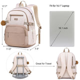 MOMUVO School Backpack for Girls,15.6 Inch Bookbag for Kids School Bag,Beige Khaki