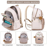MOMUVO School Backpack for Girls,15.6 Inch Bookbag for Kids School Bag,Beige Khaki
