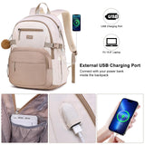 MOMUVO School Backpack for Girls,15.6 Inch Bookbag for Kids School Bag,Beige Khaki