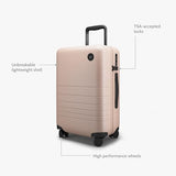 Monos Carry-On Luggage 22 Inch – Lightweight Hardside Spinner Suitcase with TSA Lock | Airline Approved, 39.9L Polycarbonate Rolling Carry On Bag | Overhead Bin Suitcase for Travel | Rose Quartz