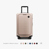 Monos Carry - On Pro Luggage (22"), Hardside Spinner Suitcase with TSA Lock & Front Pocket, Airline Approved, Rose Quartz, Pink