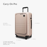 Monos Carry - On Pro Luggage (22"), Hardside Spinner Suitcase with TSA Lock & Front Pocket, Airline Approved, Rose Quartz, Pink