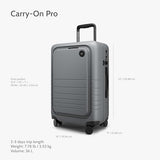 Monos Carry - On Pro Luggage (22"), Hardside Spinner Suitcase with TSA Lock & Front Pocket, Airline Approved, Storm Grey