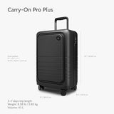 Monos Carry - On Pro Plus Luggage (23"), Hardside Spinner Suitcase with TSA Lock & Front Pocket, Airline Approved, Midnight Black