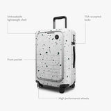 Monos Carry-On Pro Plus Luggage 23 Inch – Hardside Spinner Suitcase with TSA Lock & Laptop Front Pocket | Airline Approved, 42L Polycarbonate Rolling Carry On | Fits 16" Laptop | Terrazzo, White