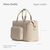 Monos Metro Duffel Vegan Leather Microfiber, Travel Duffel Bag & Weekender with Shoe Compartment, Carry - On Approved, Ivory