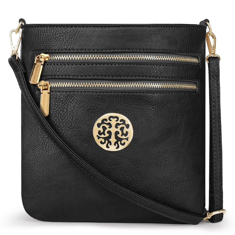 Montana West Crossbody Bags for Women Small Shoulder Travel Purses Multi Pocket Triple Crossover, Lightweight with Adjustable Strap Black MWC - 042BK
