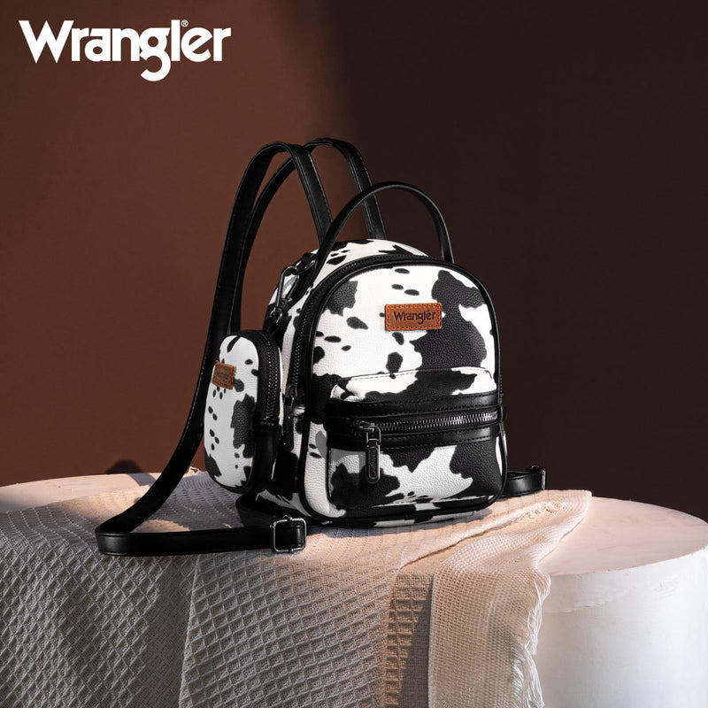 Montana West Wrangler Mini Backpack Cute Cow Print Backpack Purse for Girls and Women, Black WG133 - 8600BK