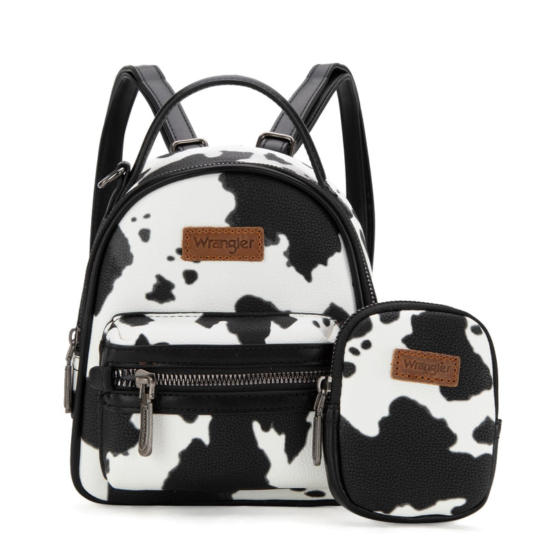 Montana West Wrangler Mini Backpack Cute Cow Print Backpack Purse for Girls and Women, Black WG133 - 8600BK
