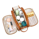 Montana West X Wrangler Large Makeup Bag Travel Toiletry Bag Portable Cosmetic Bag Make Up Organizer with Divider and Handle for Women Brown