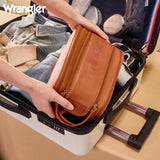 Montana West X Wrangler Large Makeup Bag Travel Toiletry Bag Portable Cosmetic Bag Make Up Organizer with Divider and Handle for Women Brown