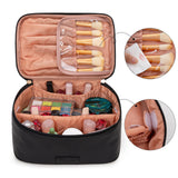 Montana West X Wrangler Travel Makeup Bag 2pcs Set Large Cosmetic Bag with Makeup Brush Holder Portable Make Up Organizer Cute Toiletry Bag with Divider and Handle for Women Black