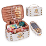 Montana West X Wrangler Travel Makeup Bag 2pcs Set Large Cosmetic Bag with Makeup Brush Holder Portable Make Up Organizer Cute Toiletry Bag with Divider and Handle for Women Aztec