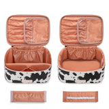 Montana West X Wrangler Travel Makeup Bag 2pcs Set Large Cosmetic Bag with Makeup Brush Holder Portable Make Up Organizer Cute Toiletry Bag with Divider and Handle for Women