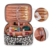 Montana West X Wrangler Travel Makeup Bag 2pcs Set Large Cosmetic Bag with Makeup Brush Holder Portable Make Up Organizer Cute Toiletry Bag with Divider and Handle for Women Leopard