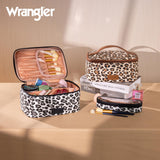 Montana West X Wrangler Travel Makeup Bag 2pcs Set Large Cosmetic Bag with Makeup Brush Holder Portable Make Up Organizer Cute Toiletry Bag with Divider and Handle for Women Leopard