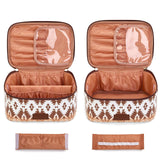 Montana West X Wrangler Travel Makeup Bag 2pcs Set Large Cosmetic Bag with Makeup Brush Holder Portable Make Up Organizer Cute Toiletry Bag with Divider and Handle for Women Aztec