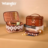 Montana West X Wrangler Travel Makeup Bag 2pcs Set Large Cosmetic Bag with Makeup Brush Holder Portable Make Up Organizer Cute Toiletry Bag with Divider and Handle for Women Aztec