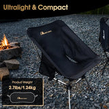MOON LENCE Portable Camping Chair Plus, Larger & Roomier, Compact and Lightweight, Folding Chair for Backpacking Hiking Beach, Ultralight Camp Chair 330Lbs Capacity (Black)